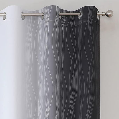 Black and Greyish White Blackout Curtains 45 Inch Length, Light Blocking - Image 4