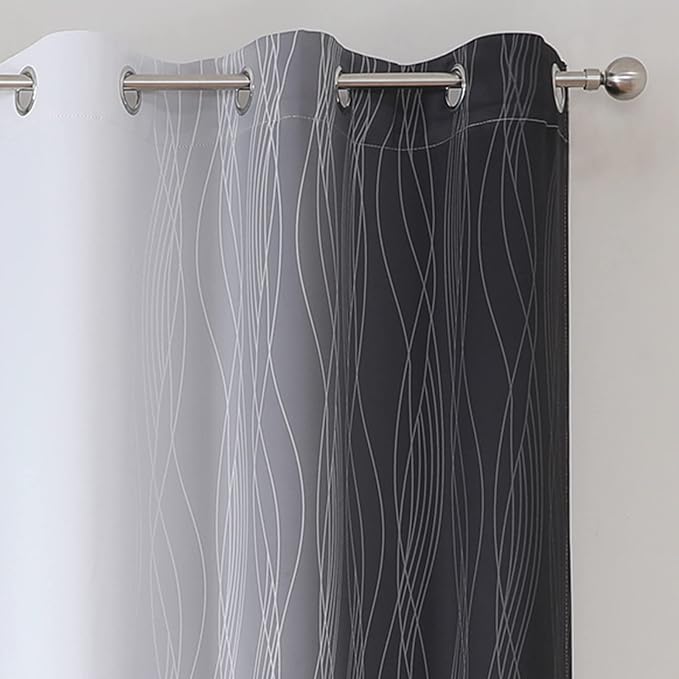 Black and Greyish White Blackout Curtains 54 Inch Length, Light Blocking - Image 4