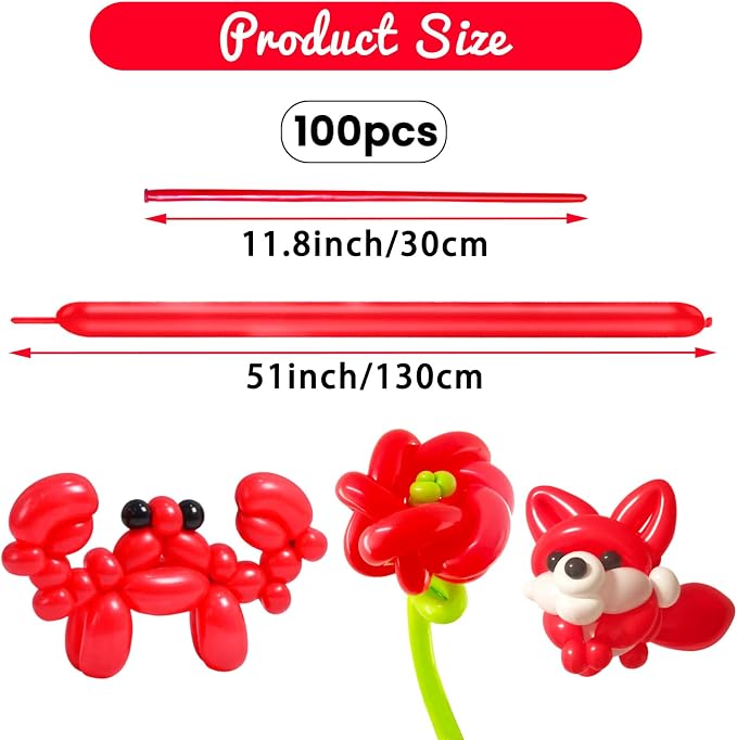 100Pcs Red 260 Balloons, Long Balloon - Image 2