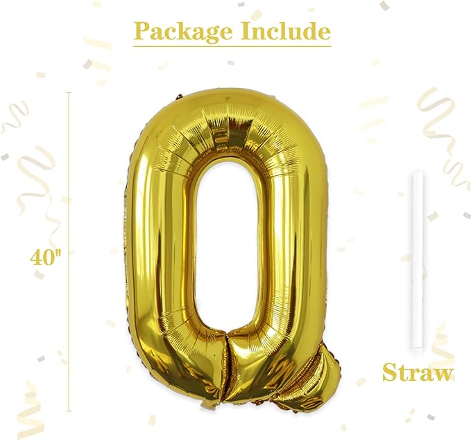 VHUWE 40 inch Gold Letter Q Balloon, Big Size Alphabet Foil Mylar Helium - Image 2