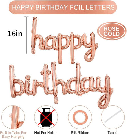 TONIFUL Rose Gold Happy Birthday Balloons Banner, 16 Inch Mylar Foil - Image 2