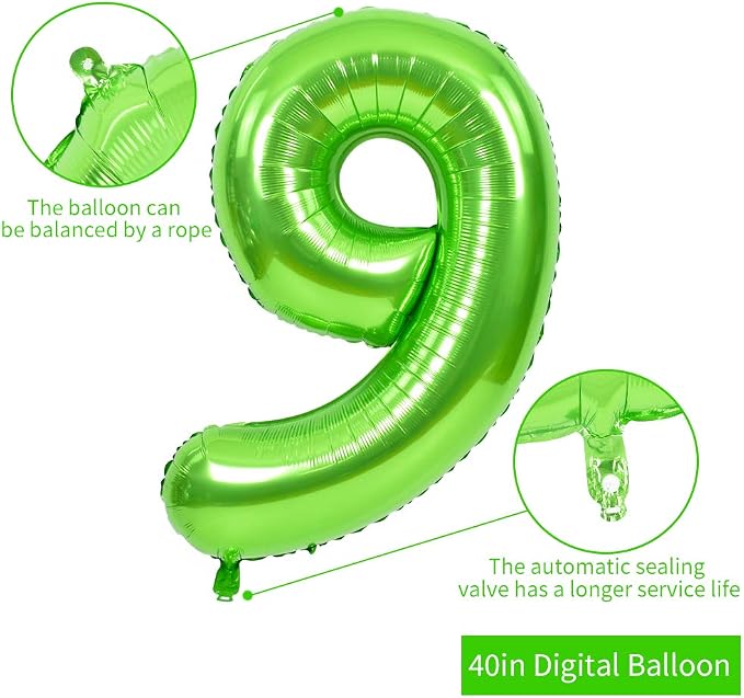 TONIFUL 40 Inch Green Number 9 Balloons Large Foil 9th Birthday Decorations | - Image 2