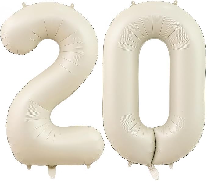 Cream Number 20 Balloons, 40 Inch 20 Balloons Giant Helium Foil Mylar Beige 20 by BBPOOL