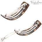 French Amie Curved Onyx Large 3 ¾” Handmade Celluloid Automatic Volume Hair Clip Barrette (Onyx Silver Grey)