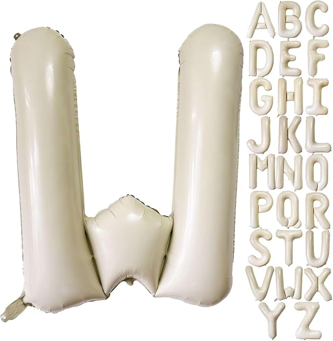 Cream White Letter W Balloons, 40 Inch Giant Letter Balloons W Foil Mylar by Lovoir