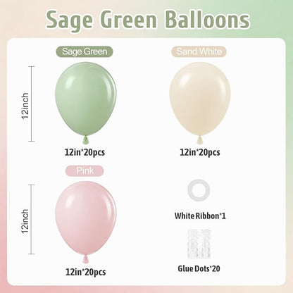60pcs Pink and Green Balloons 12inch - Image 2