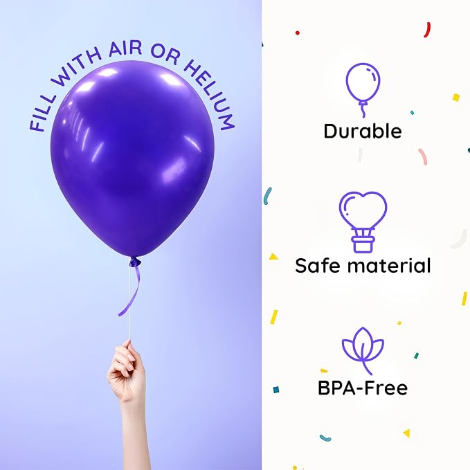 ZENO Purple Balloons 50pcs 12 Inch Helium Grade Latex Balloons - Image 4