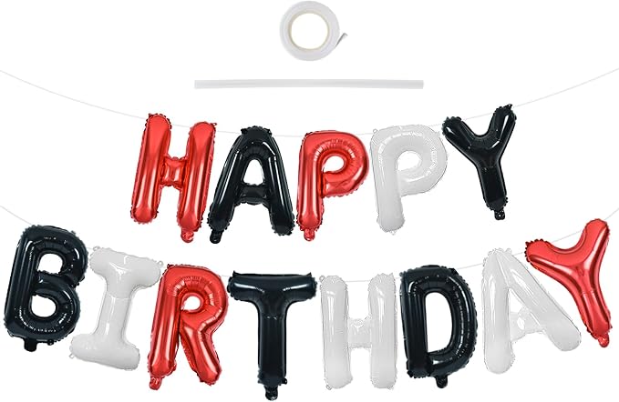 TONIFUL 16Inch Black Red White Happy Birthday Balloon Banner Decor by TONIFUL