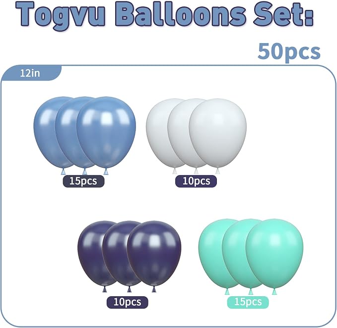 Blue White Balloons, Turquoise Blue White Aqua Balloon - Image 2