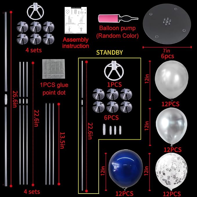 TONIFUL 6 Set Navy Blue Silver Balloon Stand Balloon Centerpieces - Image 3