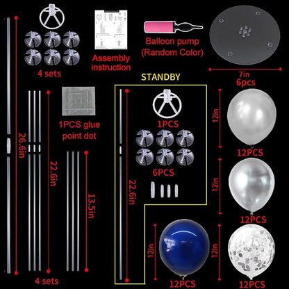 TONIFUL 6 Set Navy Blue Silver Balloon Stand Balloon Centerpieces - Image 3