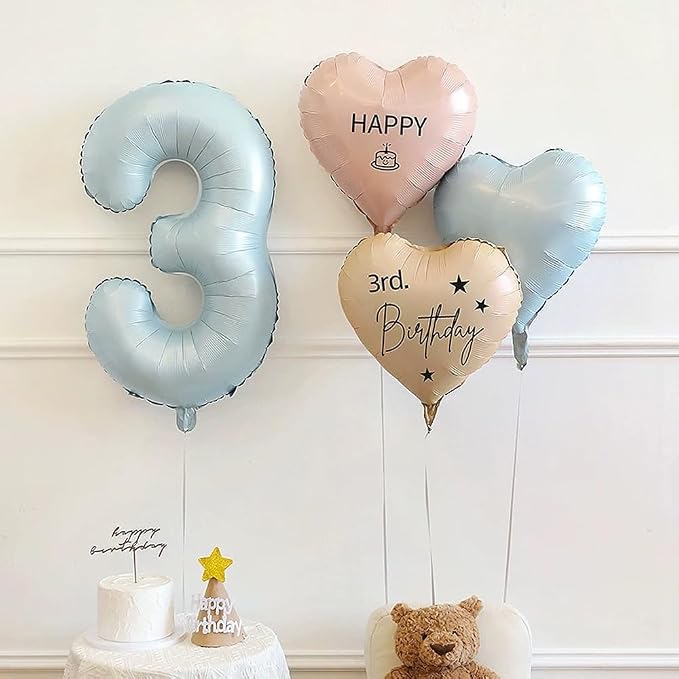 40 Inch Matte Blue 3 Number Balloons Light Blue Number 3 Foil Balloon Mylar - Image 4