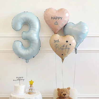 40 Inch Matte Blue 3 Number Balloons Light Blue Number 3 Foil Balloon Mylar - Image 4