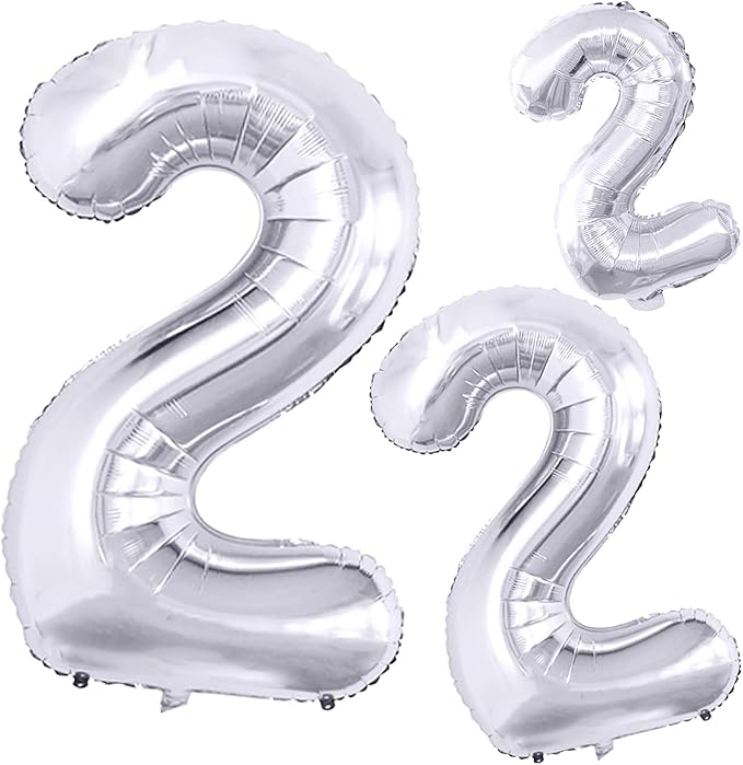 Silver Number 2 Foil Balloons, Huge Number Balloons by GOER