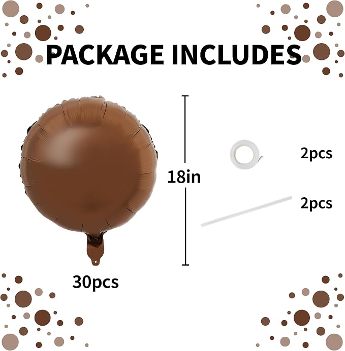 TONIFUL 30Pcs 18 Inch Chocolate Round Shape Foil Balloons Big Brown Circle - Image 2