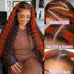 250 Density Curly Lace Front Wigs Human Hair Pre Plucked Hairline Glueless Wig 13x6 HD Lace Frontal Wigs for Women Ginger Orange Colored Ombre Wig Brazilian Virgin Hair 26inch