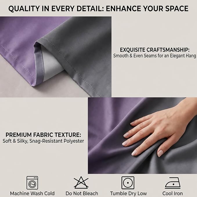 Purple and Black Curtains for Living Room 63 Inch Length Ombre Curtains 2 Panel - Image 5