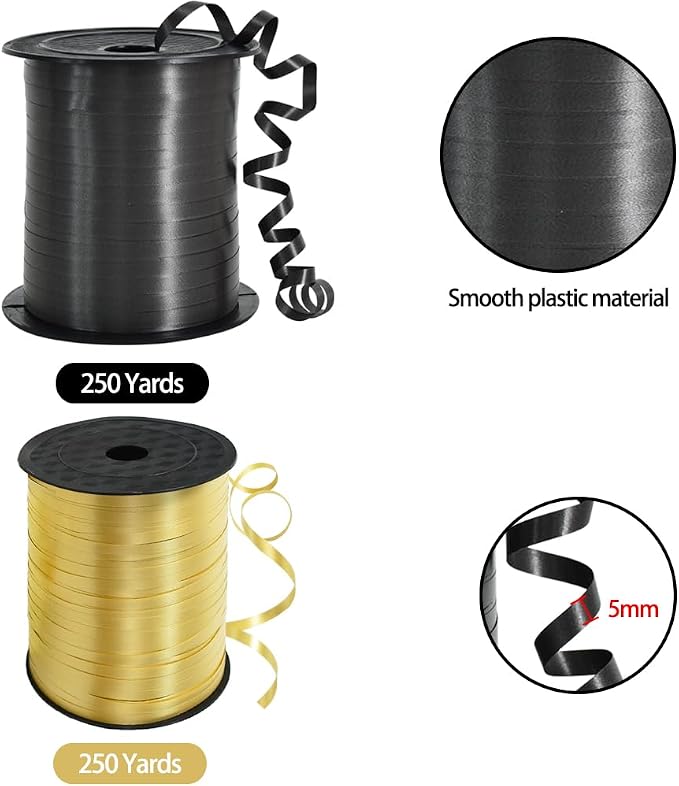 TONIFUL 500 Yards Black and Gold Curling Ribbon Balloon String | Balloon - Image 2