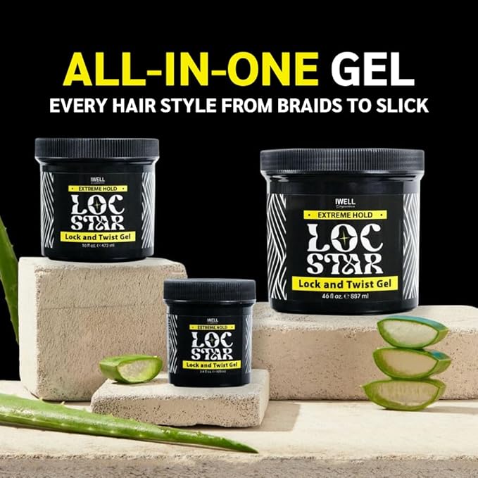 Loc Star Braid & Loc Gel, 30 fl oz | Extreme Hold for Braids, Locs, Twists, Cornrows & Edges | Smooths & Tames Frizz | No Heavy Residue | Long-Lasting | With Aloe Vera