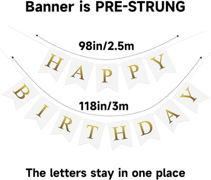 Pre-Strung White Happy Birthday Banner Birthday Party Banner NO DIY | Happy - Image 3