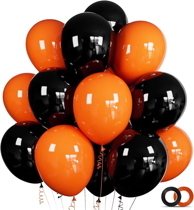 100 Pcs Black and Orange Balloons 12 Inch Halloween Latex Balloons Thicken by ASIYUHY