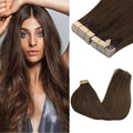 GOO GOO Tape in Hair Extensions Human Hair, 4A Chocolate Brown, 24inch 100g 40pcs, Skin Weft Seamless Invisible, Silky Straight with Thick Ends, Remy Human Hair