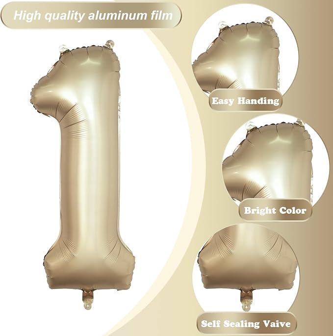 40 Inch Gold Number 1 Balloon for 1st Birthday Decoration, Metallic Light Gold - Image 8