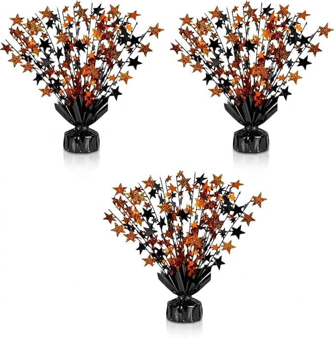 PMU 3 pack Bursting Star Metallic Foil Spray Centerpiece- Metallic Black & by PMU