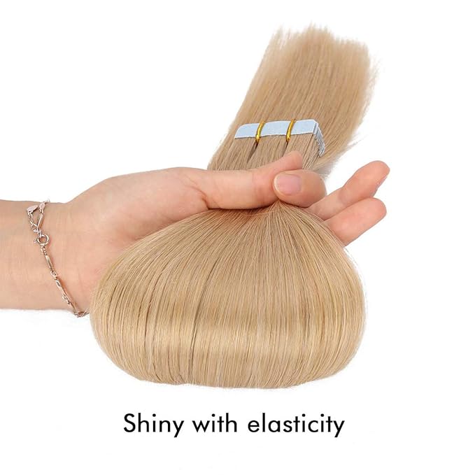 SUYYA Tape in Hair Extensions Human Hair 100% Remy Human Hair 16 inches 20pcs 40g/pack Straight Seamless Skin Weft Tape in Human Hair Extensions(16 Inch #16 Light Blonde)