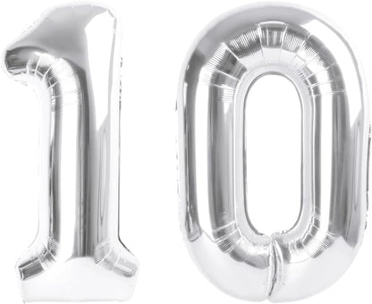 Number Balloons 10 Balloon 40 inch Silver by Enyeopd