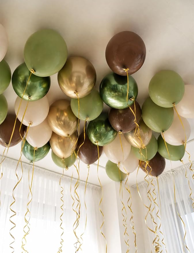 Green and Brown Balloons, Sage Green and Metallic Gold Balloons - Image 8