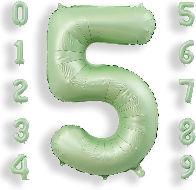 AULE 40 Inch Sage Green 5 Balloon Numbers Foil 0-9 Birthday Big Numbers | by AULE