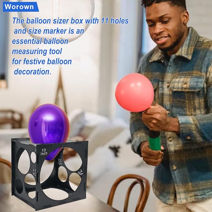 Worown 11 Holes Collapsible Black Plastic Balloon Sizer Box, Balloons Sizer Cube - Image 6