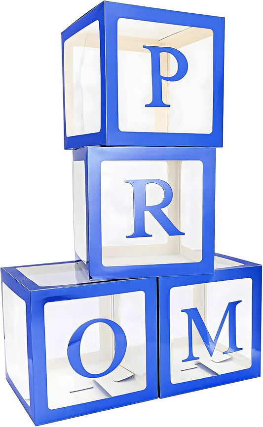 4 Pcs Prom Boxes with Letters 11.8 x 11.8 x 11.8 Inch Clear Balloon Boxes by Trandraft