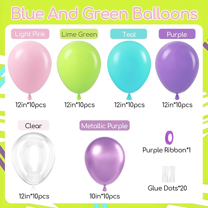 60pcs 12inch Blue and Green Balloons - Image 2