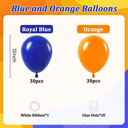 60pcs Royal Blue and Orange Balloons - Image 2