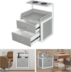 Suspended Salon Station for Hair Stylist, Wall Mounted Styling Salon Station Storage Cabinet w/2*Drawers &Hair Dryer Stand,Floating Nightstand Stylist Storage Cabinet for Home (Gray+ Silver)
