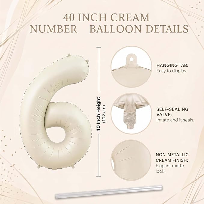 Cream Number 16 Balloon 40 Inch, Foil Numeral - Image 4