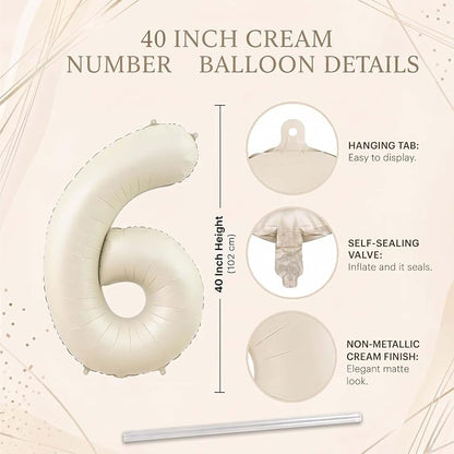 Cream Number 16 Balloon 40 Inch, Foil Numeral - Image 4