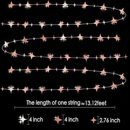 Glitter Rose Gold Four-Angle Star Paper Garland Banner Décor 40 Feet Twinkle - Image 2