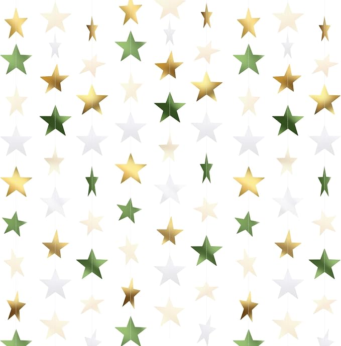 Patelai 130 ft Star Garland Banner Decor, Sage Green by Patelai