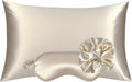 Vegan Silk Sleep Set, Vegan Silk Pillowcase with Large Scrunchie and Eye Mask for Hair and Skin, Self Care Essential Satin Night Routine Kit (Champagne Color)