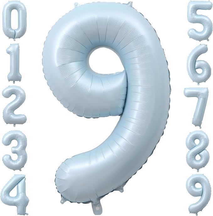 40 Inch Light Blue Number 9 Foil Balloon by TNCDJKPA