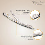 French Amie Long and Thin Ivory Black Large 4” Celluloid Acetate Handmade Automatic Hair Clip Barrette with No Slip Sturdy Silver Clasp for Women and Girls, Made in France