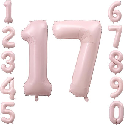 40" Light Pink Foil Number 17 Balloon by TNCDJKPA