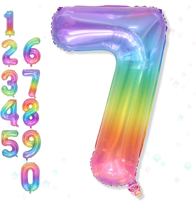 7th Birthday Balloons for Girls, Large Helium Mylar Colorful Multicolor 7 by Froova