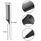 Leinuosen 2 Pack Rat Tail Combs with Parting Tip Steel Pin for Women Teasing Comb for Sectioning, Parting, Splitting, Styling Hair Stainless Steel Metal Pintail Carbon Fiber Heat Resistant