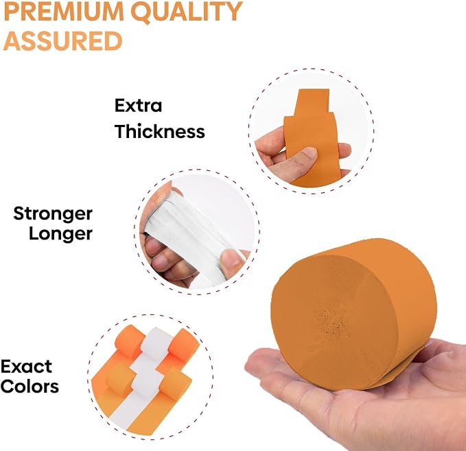 6 Orange Streamers with White, 492ft Pack of Crepe Paper Party Decorations | - Image 4