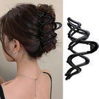 1 PCS Metal Large Claw Clips for Thick Heavy Hair, Strong Hold Big Non-Slip Hair Catch Barrette Black Wave Exquisite Design Jaw Clamp for Long Hair, Fashion Styling Hair Accessories for Women Girls