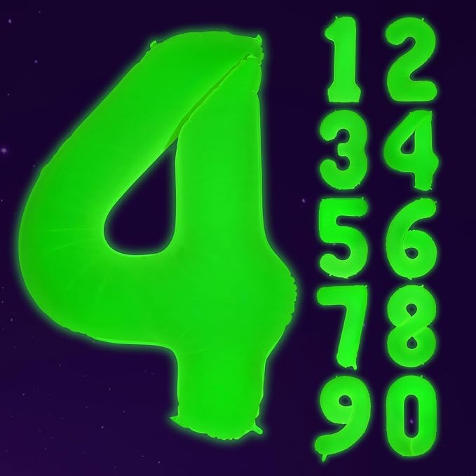 Mega-L Glow in The Dark Party Supplies, 40 Inch Yellow Number 4 Balloon | Glow by Mega-Loopolis